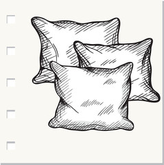 sketch vector illustration pillow, hand drawn white pillow