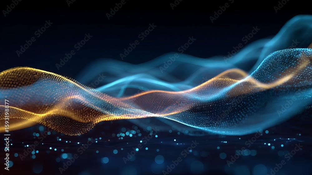 Aufkleber abstract blue and gold particle wave digital art background modern technology futuristic design eleg