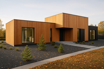 Fototapeta premium Sustainable Architecture with Nature-Focused Design and Warm Tones