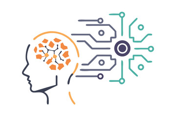 Fototapeta premium Abstract human head with digital brain and circuitry connections isolated on white background