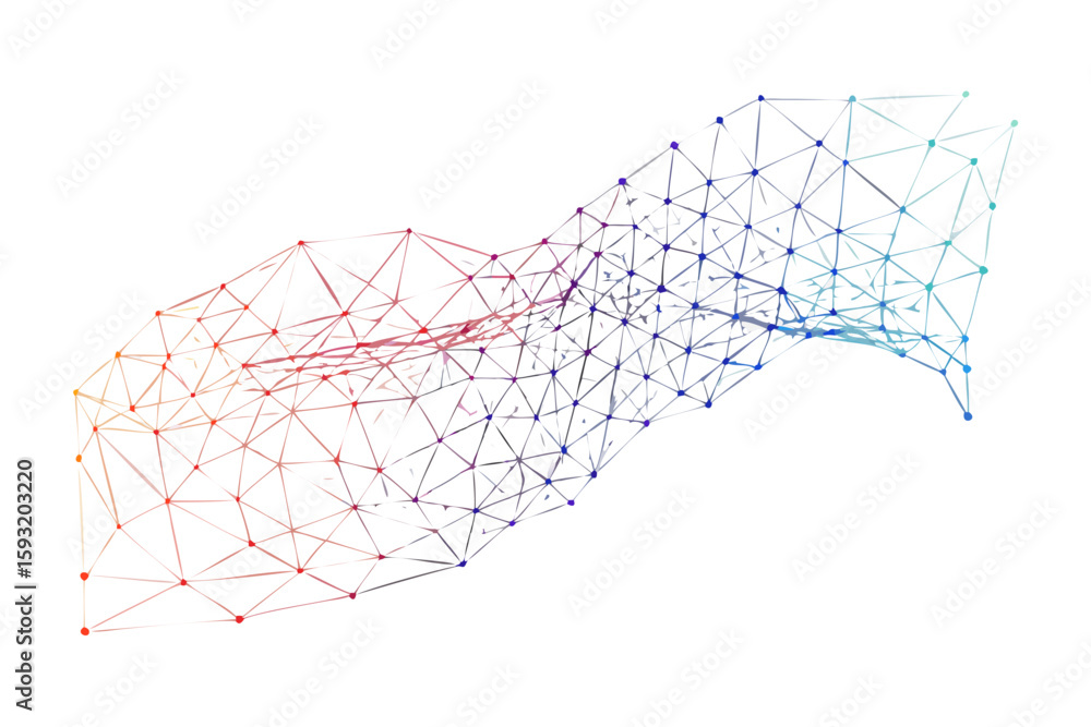 Poster abstract colorful network structure with connected nodes isolated on white background