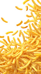 Obraz premium French fries background. Fast food banner. Flying French isolated on a white background