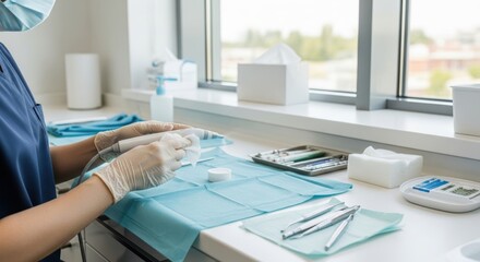Dental professional preparing instruments in a modern clinic setting