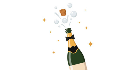 Celebration Champagne Bottle Popping With Bubbles And Gold Stars Isolated Design