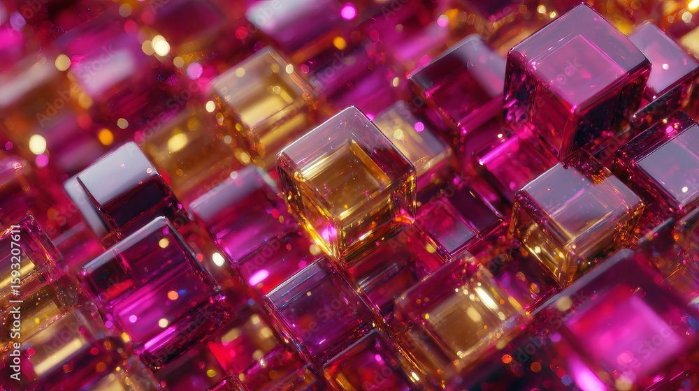 Poster abstract gold and pink cubes 3d render shiny luxury geometric background pattern design modern digit