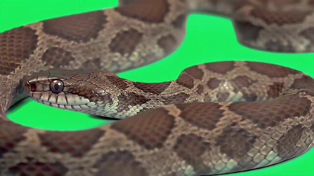 3D Animation of Brown Tree Snake Boiga Irregularis Isolated on Green Screen for Wildlife Projects