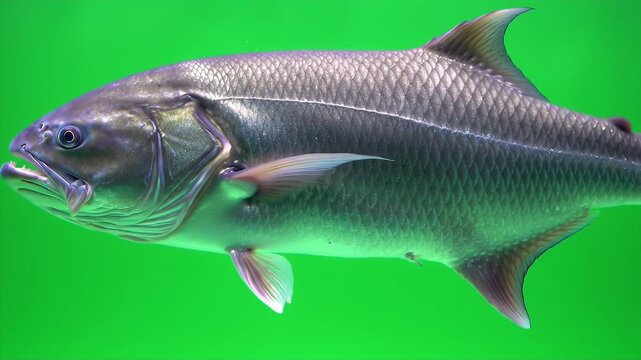 3D Realistic Animation of a Single Goliath Tigerfish Isolated on Green Screen