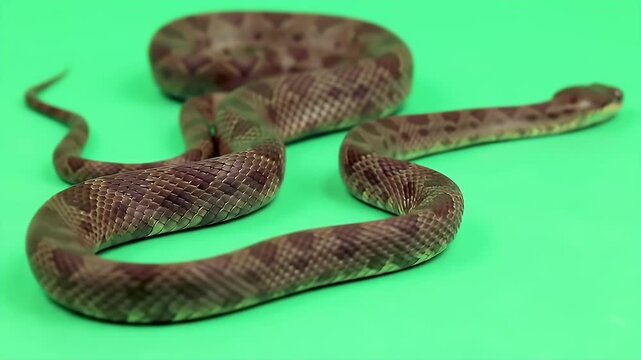 3D Realistic Bronze Back Tree Snake Coiling Isolated on Green Screen for Seamless Integration