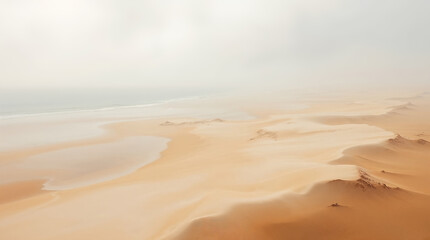 Hazy sand ocean beach landscape with soft dreamy atmosphere
