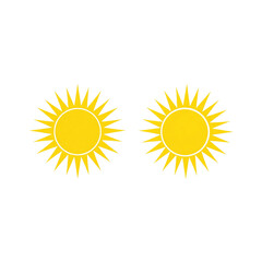Fototapeta premium Two radiant sun icons shine brightly, featuring a vibrant yellow color and sharp, stylized rays for a modern design.