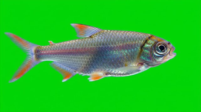 3D Realistic Cardinal Tetra Fish Paracheirodon Axelrodi Isolated on Green Screen