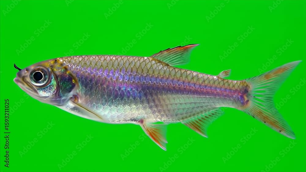 Poster 3d realistic ikan wader or rasbora fish isolated on green screen background for production