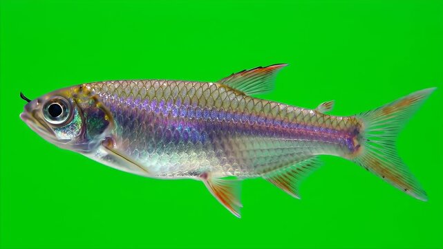 3D Realistic Ikan Wader or Rasbora Fish Isolated on Green Screen Background for Production