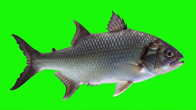 3D Realistic Silver Barb Fish Animation Isolated On Green Screen Background