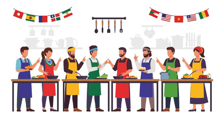 Culinary Collaboration Group Cooking At International Cultural Food Festival Event