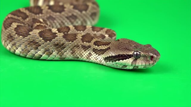 3D Realistic White Lipped Pit Viper Isolated by Green Screen Production