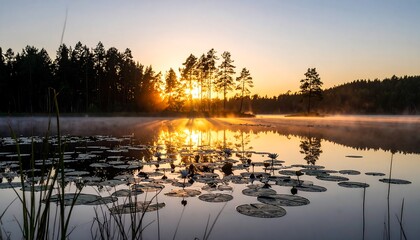 Obraz premium Sunrise over a tranquil lake (1)