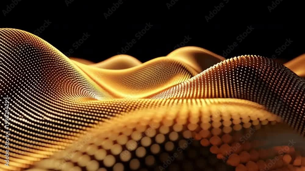 Poster mesmerizing abstract design of golden waves, showcasing intricate patterns and smooth textures, evok