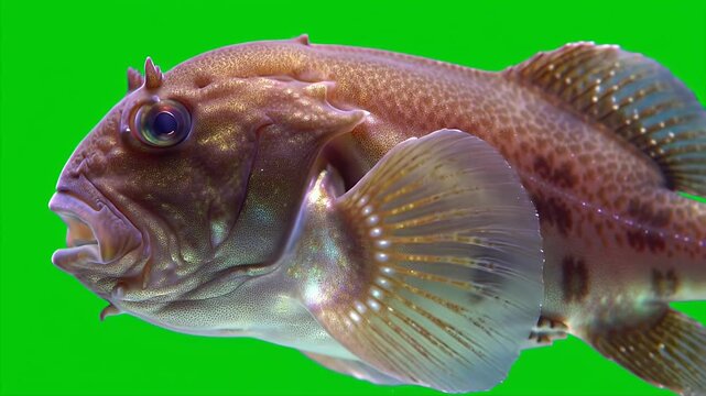 African Lungfish Protopterus with Detailed Fins Isolated by Green Screen
