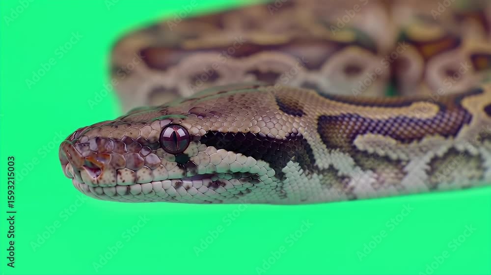 Poster close up portrait of childrens python isolated with green screen background