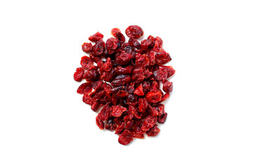 Dried cranberries piled on a white background