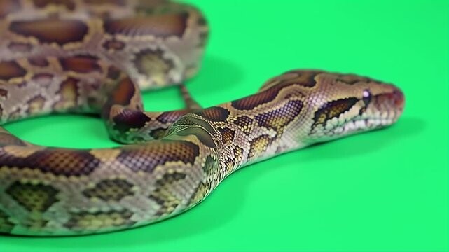 Detailed 3D Animation of an Isolated Indian Python with Mottled Pattern on Green Screen
