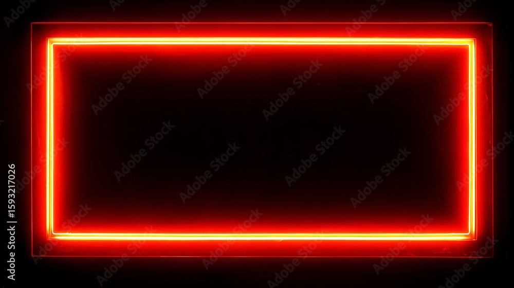 Aufkleber bright red neon light frame glowing border rectangle shape abstract background design modern minimal
