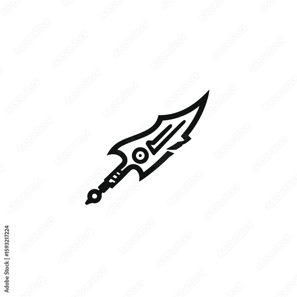 Poster stylized sword icon points up on white background simple design