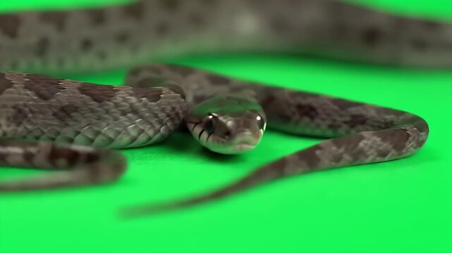 Detailed 3D Realistic Blind Snake Isolated on Green Screen Ular Buta Scientific Illustration