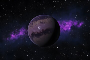 Obraz premium Mysterious Dark Planet in Purple Nebula Space