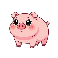 Adorable cartoon piglet, rosy cheeks, big eyes, standing.