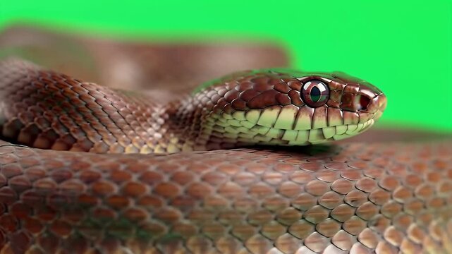 Detailed 3D Rendering of Painted Bronzeback Snake Isolated on Green Screen for Seamless Integration and Realistic Wildlife Visuals