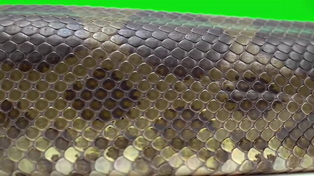 Detailed Close Up of Green Anaconda Scale Pattern Isolated on Green Screen