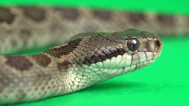 Detailed Close Up of Saw Scaled Viper Isolated on Green Screen Ideal for Production Needs and Easy Background Removal