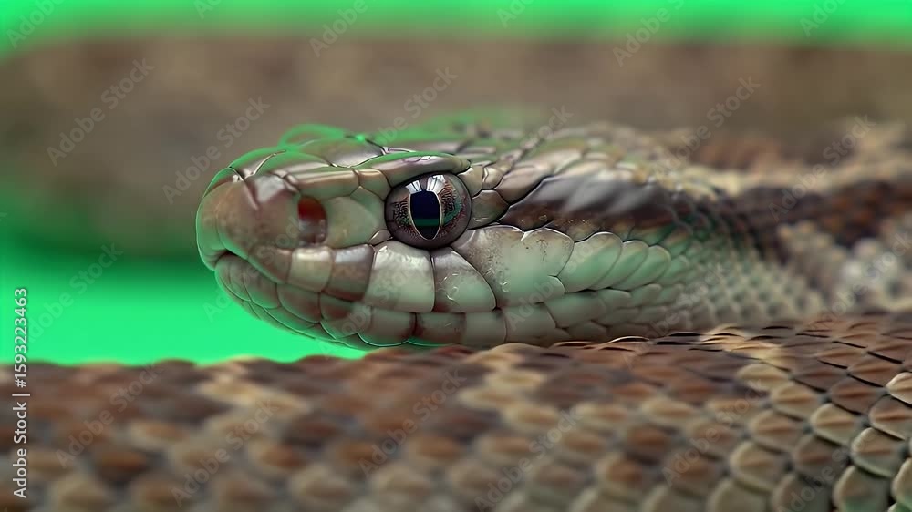 Poster detailed close up view of european adder vipera berus isolated on green screen in 3d realistic rende
