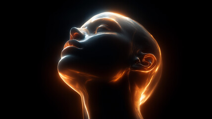 Deepfake face morphing loop, faces morphing in colorful neon light, soft digital glow, cyber tech photo