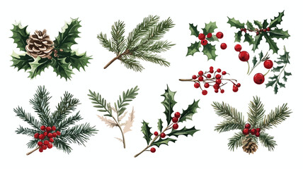 Vintage Christmas Illustration Element Set
