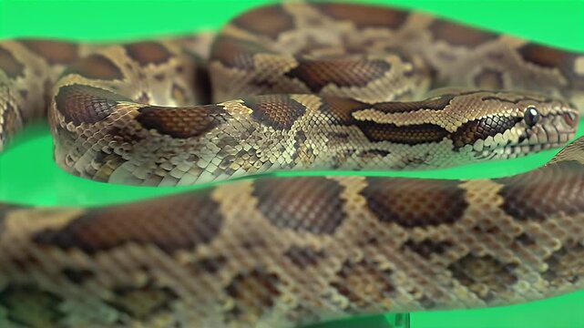 Detailed Realistic 3D Madagascar Ground Boa Isolated on Green Screen. Acinonyx Jubatus Animated Model. Wildlife Fauna and Exotic Reptile Close Up Featuring Intricate Patterns and Scales
