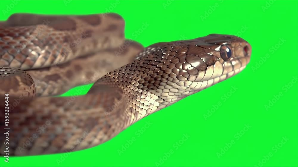 Poster Dugite Snake Pseudonaja Affinis Isolated on Green Screen Realistic 3D Animation