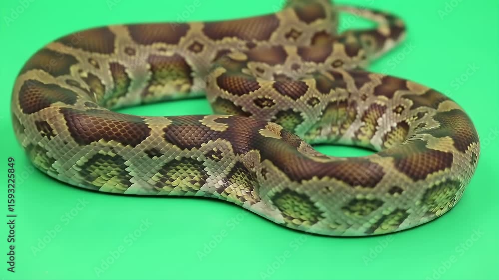 Poster moluccan python simalia clastolepis coiling in realistic 3d animation isolated on green screen