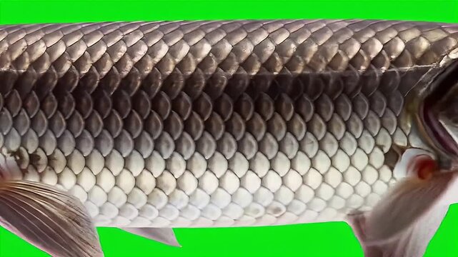Realistic 3D Alligator Gar Fish Isolated on Green Screen Showcasing Detailed Scales and Textures Perfect for Education or Virtual Aquariums