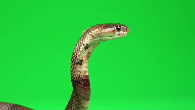 Realistic 3D Animation of Egyptian Cobra Naja Haje Isolated on Green Screen Perfect for Wildlife Education and Visual Effects