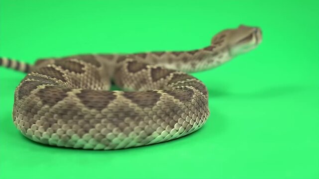 Realistic 3D Eastern Diamondback Rattlesnake Isolated on Green Screen