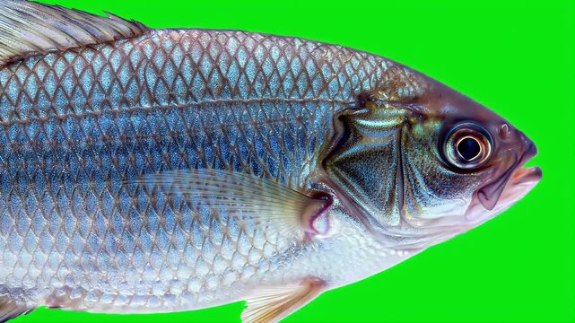 Realistic 3D Model of Single Channa Gachua Fish Isolated by Green Screen Perfect for Educational Content or Production of Wildlife Documentaries.  Also Known as Dwarf Snakehead, Bogo Fish, Kutuk Fish