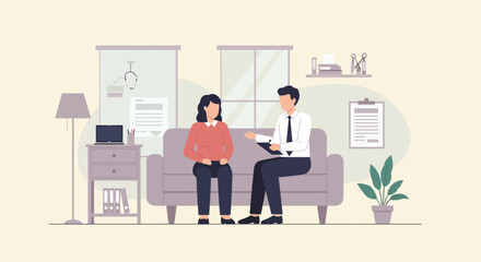 Mental Health Consultation With Doctor And Patient Sitting In The Couch