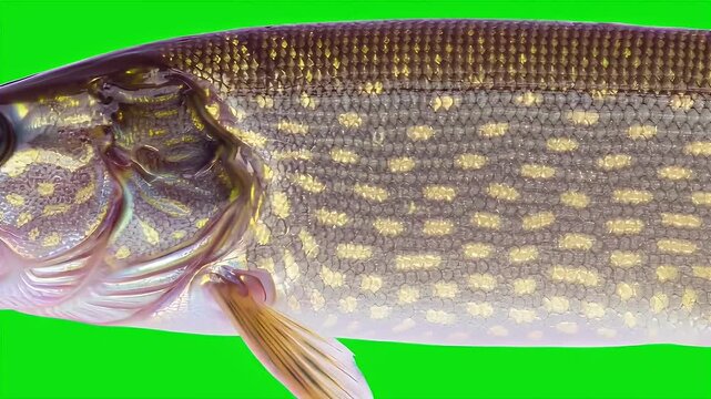 Realistic 3D Render of Northern Pike Fish Isolated on Green Screen