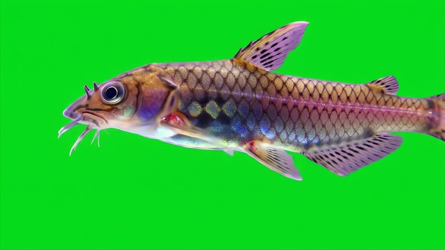 Realistic 3D Suckermouth Catfish Animation on Green Screen Background