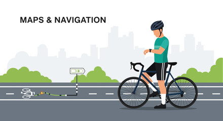 Cyclist Using Smartwatch App For Navigation In City Bike Route Journey