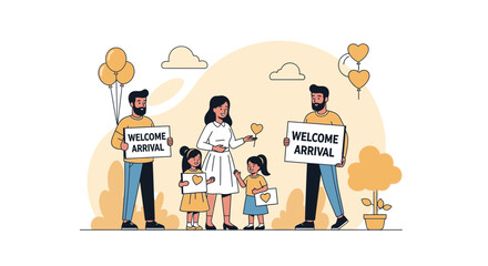 Family Adoption Or New Arrival Celebration With Parents And Children Welcome