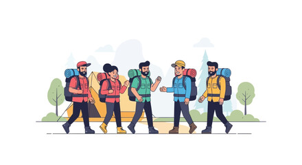 Fototapeta premium Group Of Hikers On Adventure Together Exploring Nature And Enjoying Outdoor Trip